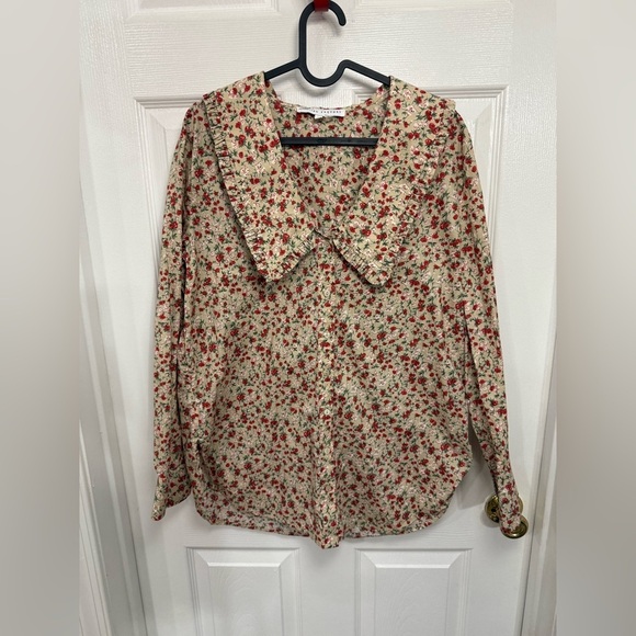 English Factory Tops - English Factory Floral Collared Button Up Top Size Small Prairie Cottagecore